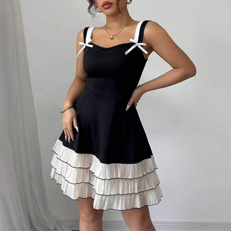 2026 Summer Women Sexy Strap Dress Ladies Multi-Layer Cake Dresses Fashion Patchwork Chic Streetwear Female Ruffle Mini Dress