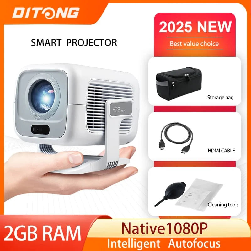 DITONG X3Plus 1080P Smart Mini Projector (600 ANSI, Wi-Fi 6, BT 5.4, Android 11)