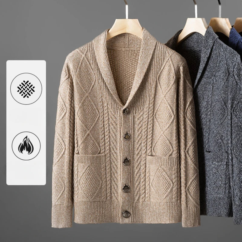 New Men's Knitted Cardigan, Youth Lapels Long Sleeve Coat, Men's Sweater Casual, Camel Black Gray Warm Sweater
