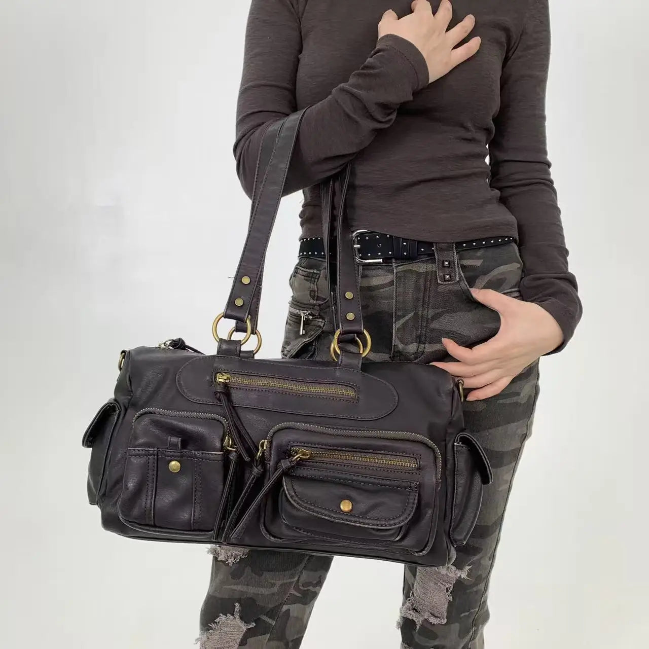 Venn Angel Women Shoulder Bag Fashion Satchel Vintage Top-handle Handbags PU Dumpling Pack Tassel Multi-pockets Shoulder Bags