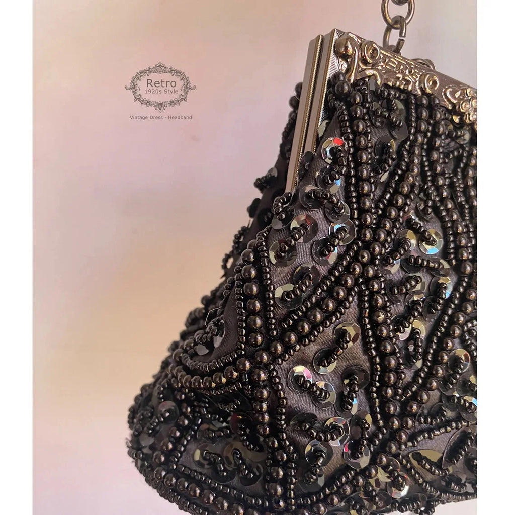 Lost in Vintage Clutch Handbag Beaded and Sequin Kiss-lock Closurer Shoulder Bag Crossbody Detachable ChainProm Evening Party