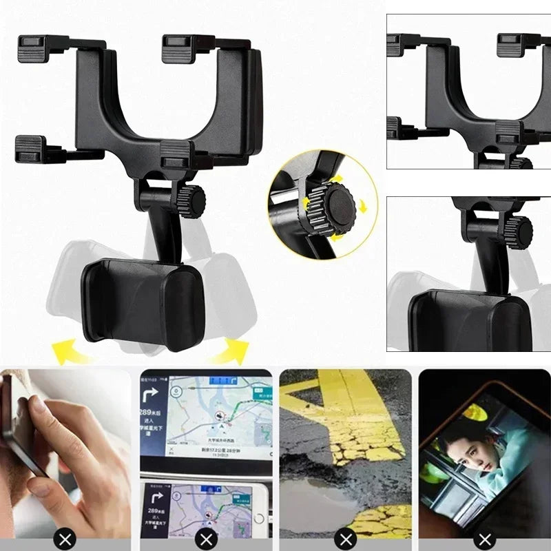 Car Phone Holder Rearview Mirror Mount Car Phone Bracket Navigation GPS Stand Foldable Adjustment Holder Cell Phone Support