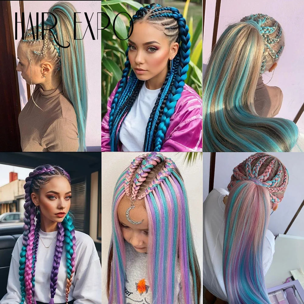 26Inch Easy Braids Hair Synthetic Colourful Pre Stretched Braiding Hair Extensions Jumbo Braids Ombre Yaki Long Straight Hair
