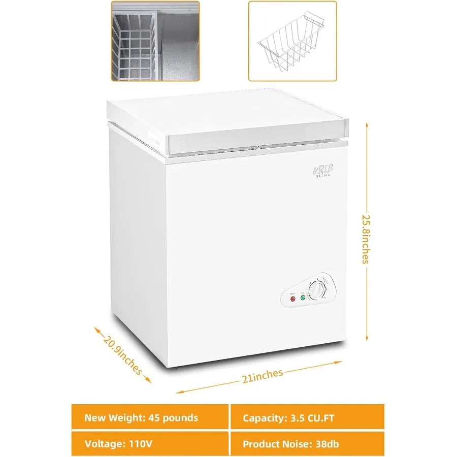 Compact Deep Freezer with Top Mini 7 Gears Temperature Control Open Door and Removable Storage Basket 3.5 Cu.Ft White