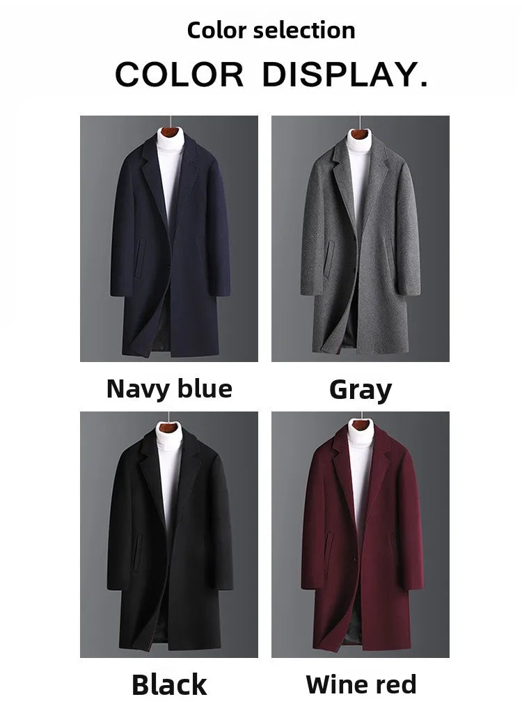 2025 Autumn/Winter New Lapel Woolen Coat for Men, Slim Fit, Korean Style, Mid-Length Coat for Young and Middle-Aged Men