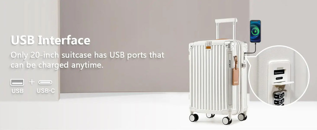 Joyway 20″ Expandable PP+ABS Carry-On | Cup Holder, USB Ports, TSA Lock & 360° Spinner Wheels