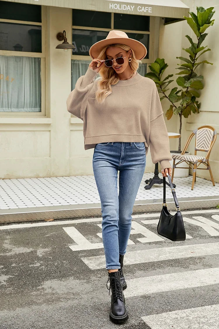 Women’s Solid Color Knit Sweater – Elegant Pullover, Soft Cozy Knitwear Top (Season’s Best Seller)