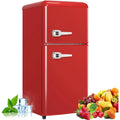 3.2 Cu.ft Compact Refrigerator Red 2 doors Mini Fridge with Freezer, Retro Design Small Drink Chiller for Home, Office