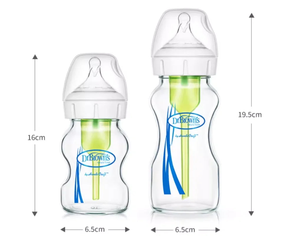Dr. Brown’s Newborn Wide-Neck Glass Bottle – Anti-Colic Vent, Air–Liquid Separation (150 mL / 270 mL)