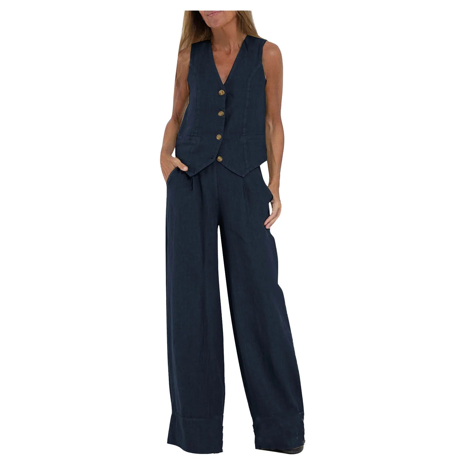 Women's Clothing 2025 Spring Summer New Fashionable Vest Pants Collage Splicing Pure Sleeveless Color Temperament Casual Suit