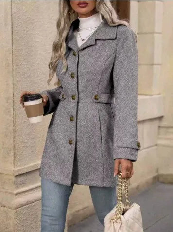 Autumn/Winter New Cross-Border Women's Fashion Flattering Loose-Fit Notched Lapel Single-Row Multi-Button Mid-Length Wool Blazer