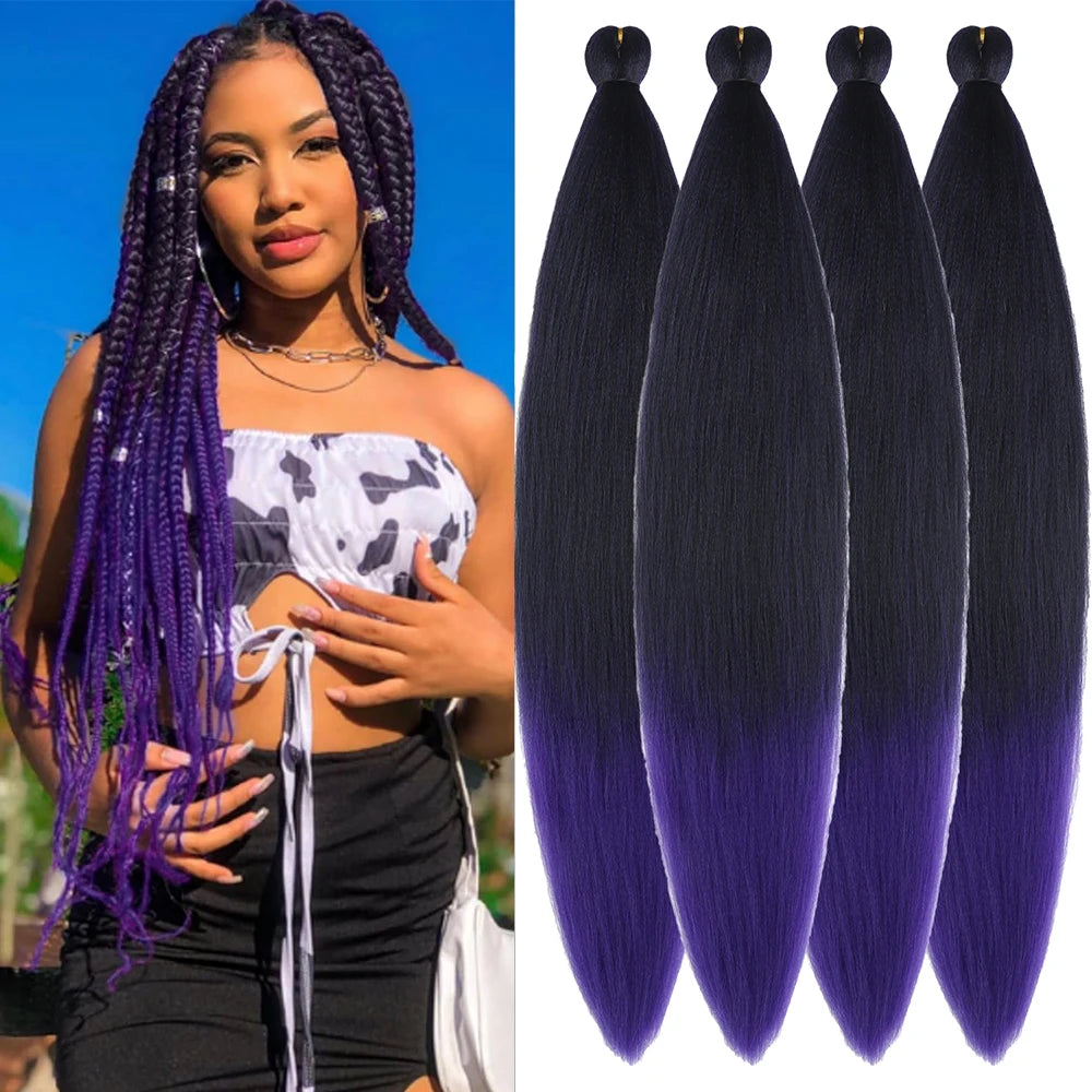 4Pcs Ombre prestretched Braiding Hair Natural Yaki synthetic Ez Braid for box braids&twists Women everyday&festival wear