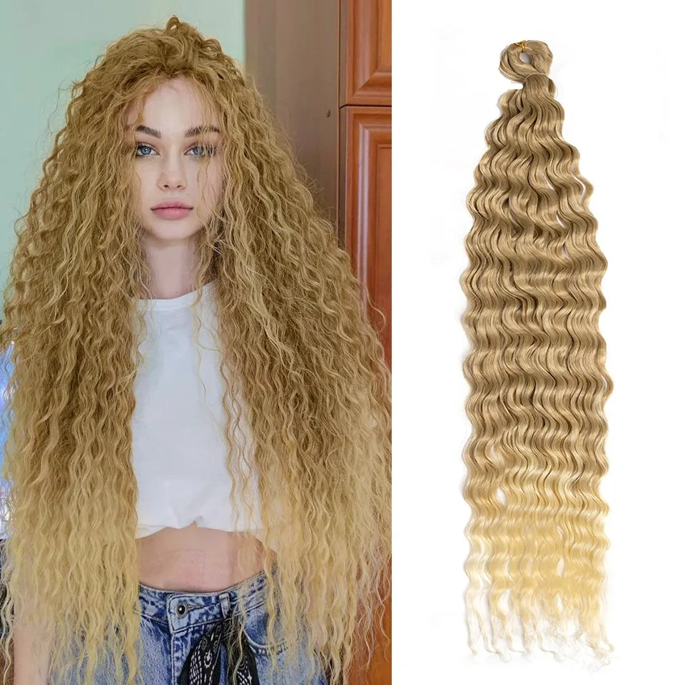 32 Inch Synthetic Pre Stretched Deep Wave Crochet Hair Yaki Ombre Braiding Hair High Temperature Fiber Extensions for Women