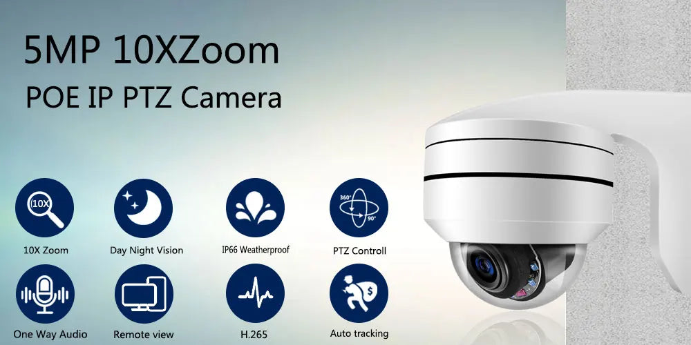 4K 8MP Outdoor IP66 PTZ Dome IP Camera POE 5MP 10X Optical Zoom Motion Detection Night Vision Audio CCTV Security Camera P2P