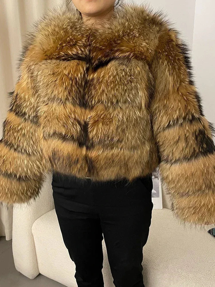 OFTBUY 2024 Winter Real Natural Raccoon Fox Fur Women Coat Short Leather Thickened Warm Jacket Elegant Fashionable Overcoats