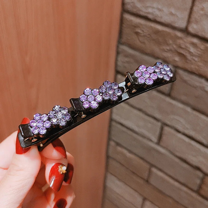 New Fashion Korean Style Acryli Crystal Flowers Hair Clips For Girl Summer Sweet Cute Bangs Side Barrettes Elastic Duckbill Clip