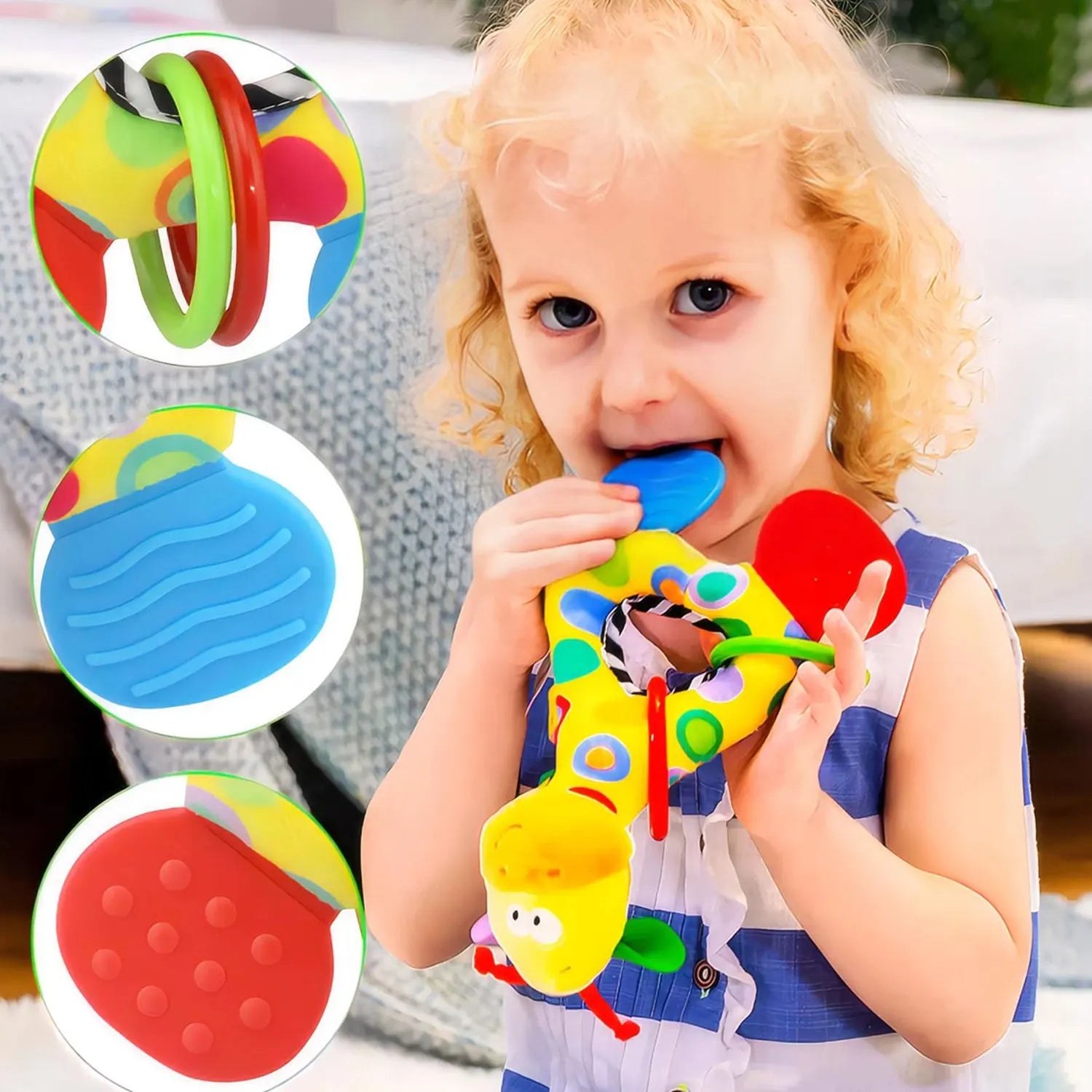 7Types Baby handheld toys rattle music Teether can bite Baby grip training Crib bell Stroller hanging bell Giraffe gift