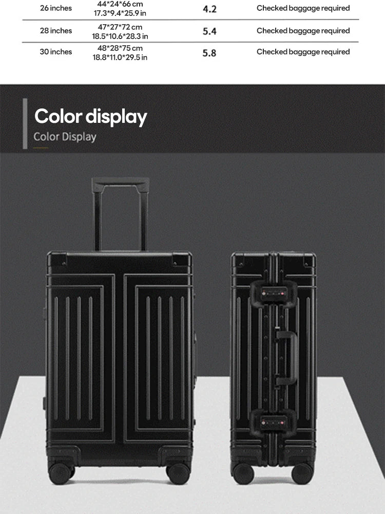 Sushimu 100% Aluminum-Magnesium Alloy Luggage | Premium Metal Carry-On & Check-In Suitcase with Spinner Wheels (20″/24″/28″)