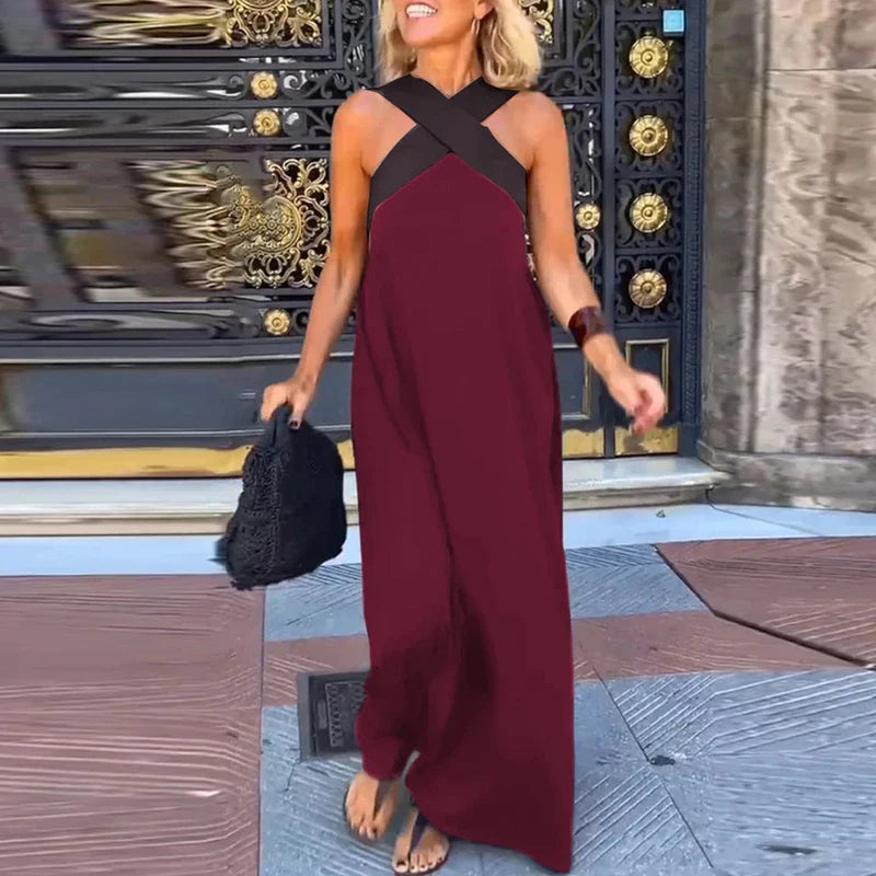 Vestido Sexy Cross Halter Sling Long Dress Women Spring Off Shoulder Hollow Party Dress Summer Sleeveless Backless Holiday Dress