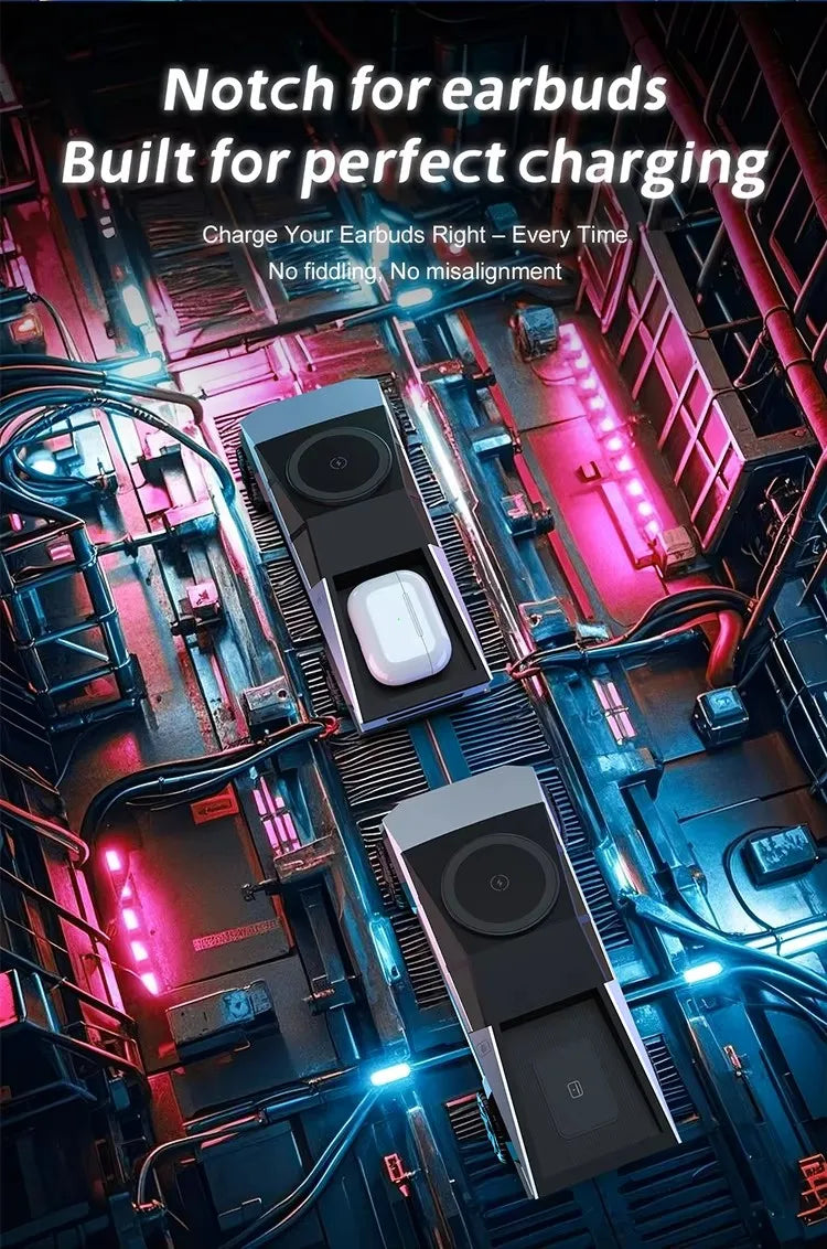 CyberDock Qi2 3-in-1 Wireless Charging Station — Desktop Stand for iPhone, AirPods & Watch