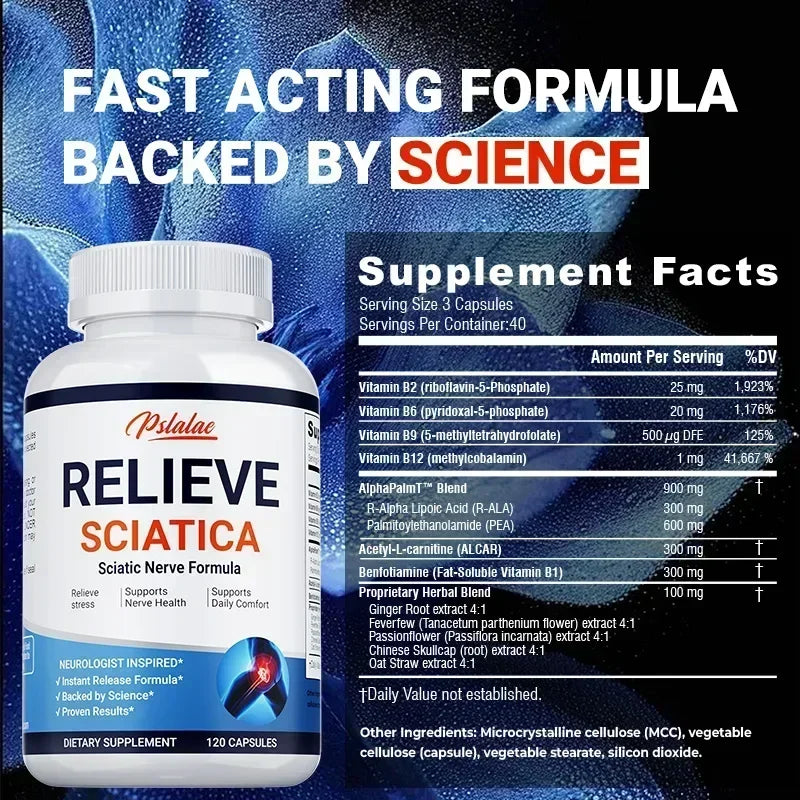 Relieve Sciatica Capsules - Reduce Joint Pai,Restore Mobility, Balance Inflammation,Support Nerve & Bone Health - 120 Capsules ﻿