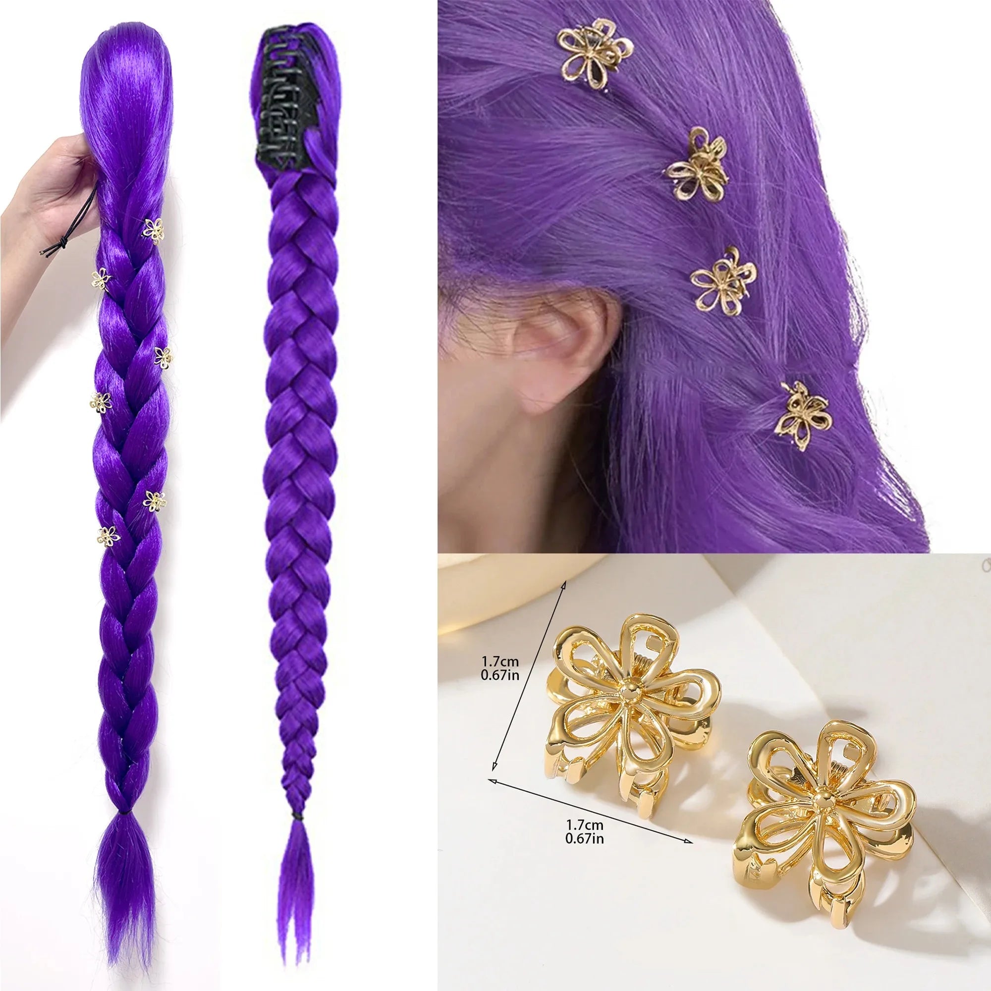 Ru mi Synthetic Braids Purple Hair Ponytail Costume Hairstyle 26inch Long Ponytail with Clips for Kids Girls Halloween Christmas
