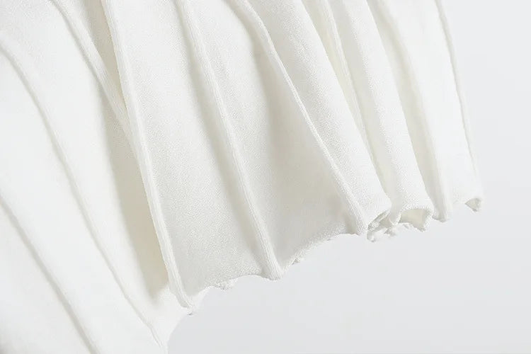 Ribbed Knitting A-line Short Dress Chic Elegant Slim Summer Dress 2025 Short Sleeve Round Neck Fashion New Dresses Vestidos