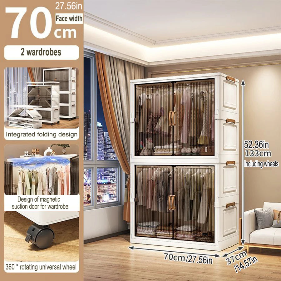 Multifunction Folding Storage Cabinet Dustproof Wardrobe Sundries Cabinet Closet Organizer Locker Storage Box