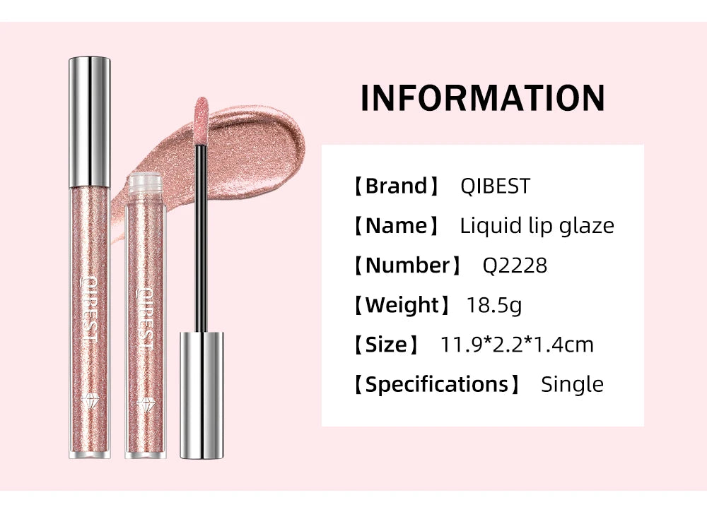 QIBEST shimmer lip gloss beauty girl diamond glitter lip tint waterproof long lasting 6 colors gray flash liquid lipstick makeup