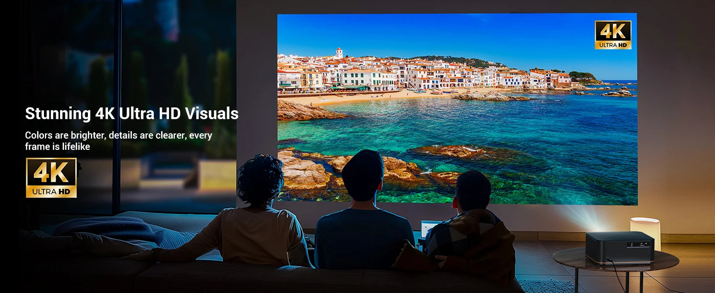 Happrun 4K Home Theater Projector (1500 ANSI, Auto Focus, Wi-Fi & Bluetooth)