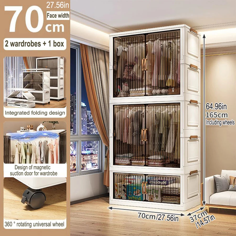 Multifunction Folding Storage Cabinet Dustproof Wardrobe Sundries Cabinet Closet Organizer Locker Storage Box
