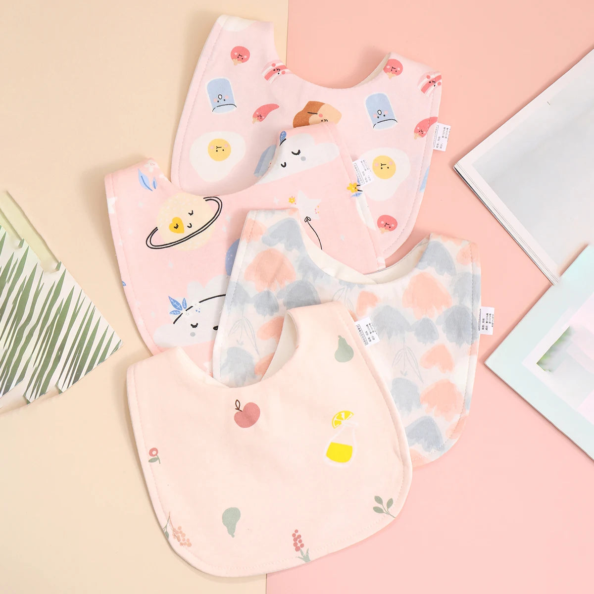 4pcs Cotton Soft Baby Adjustable Bibs Infant Bib Newborn Burp Cloths Bandana Scarf for Kids Boy Girls Feeding Saliva Towel