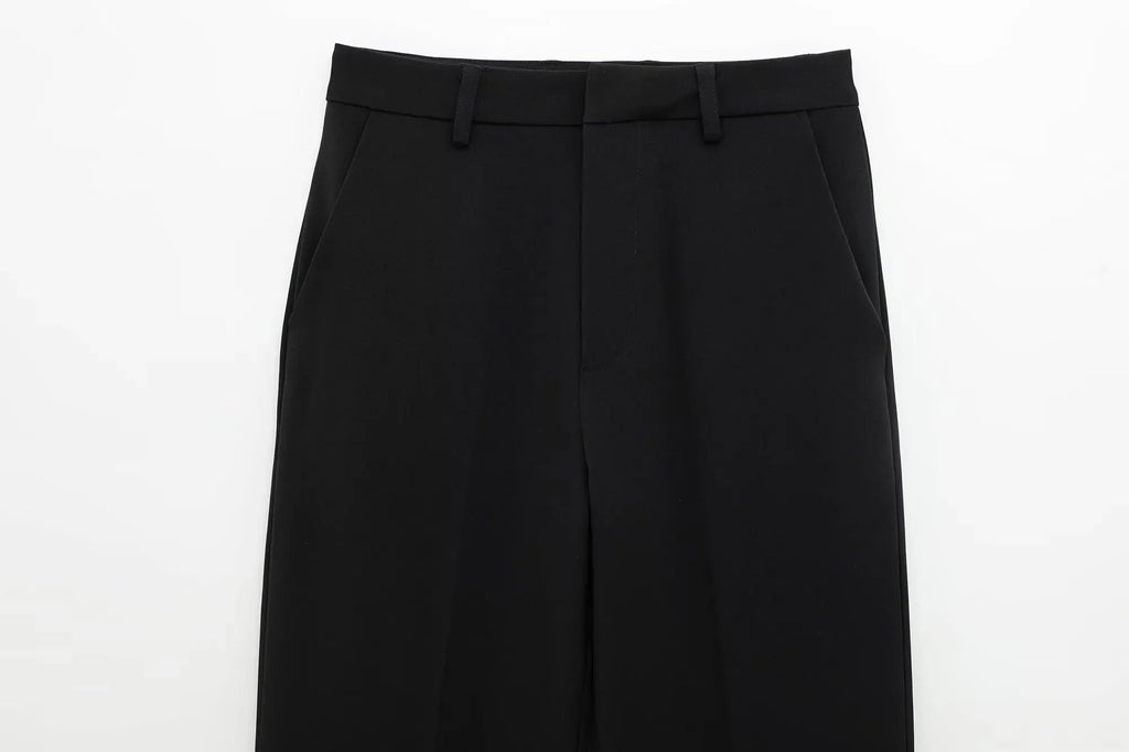 TFMLN Fashion Set For Women Summer 2025 New Slim Lapel Zipper Short Sleeve Coat Top Wide Leg Pants Two Piece Set Leisure Black