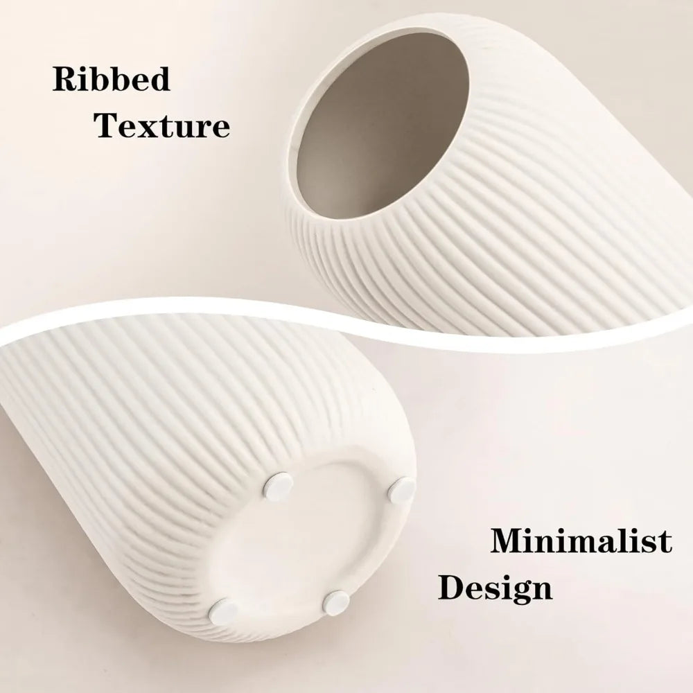 Modern White Ceramic Vase – Ribbed Texture Home Decor