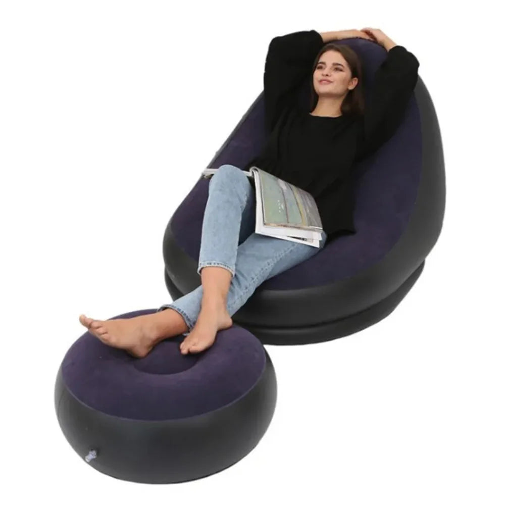 Lazy Inflatable Lounge Chair for Adults Folding Portable Lazy Sofa with Foot Stool Air Couch Sofa for Livingroom and Bedroom