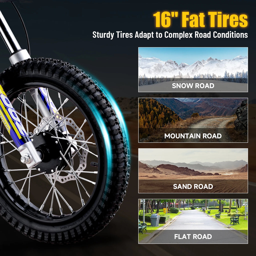 KOOZ HP112E 36V 1000W Electric Dirt Bike for Kids, 3 Speed Modes Teen Electric Motorcycle Up to 18 MPH & 15 Miles Long-Range