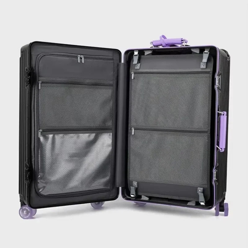 Aluminum Frame Wide Handlebar Rolling Luggage with Colorful Silent Spinner Wheels and TSA Lock Large Capacity Trolley Suitcase