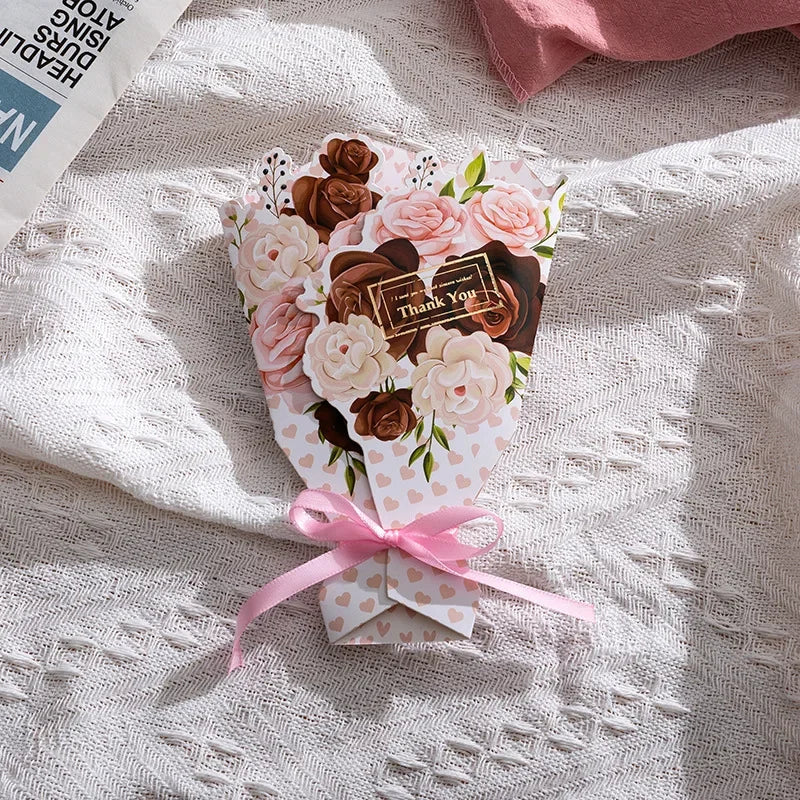 3D Carnation Bouquet Greeting Card — Hot-Stamped, Foldable Keepsake (11.5 × 17 cm)