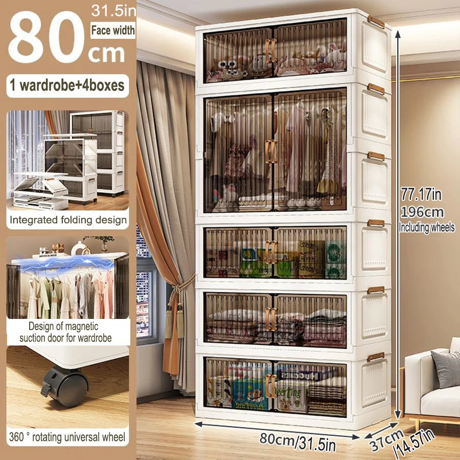Multifunction Folding Storage Cabinet Dustproof Wardrobe Sundries Cabinet Closet Organizer Locker Storage Box