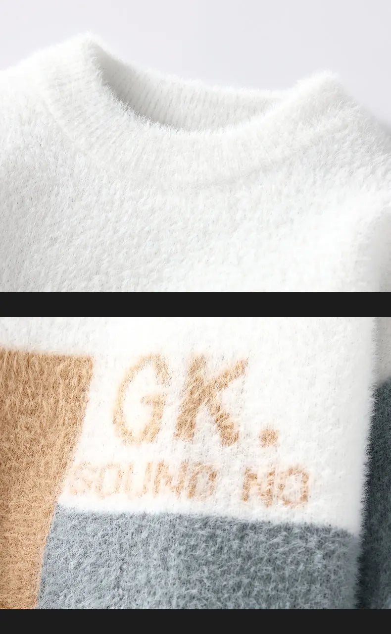 Round Neck Sweater Men's Autumn and Winter Fleece Thickened Imitation Mink Fur Base Coat Warm Base Coat Winter Top