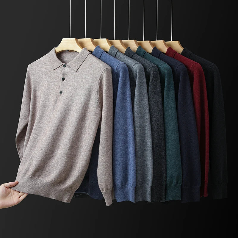 Top Grade Anti-Pilling New Fashion Men Knit Pullover Turndown Collar Autum Winter Slim Fit Warm Sweater Business Casual Jumper