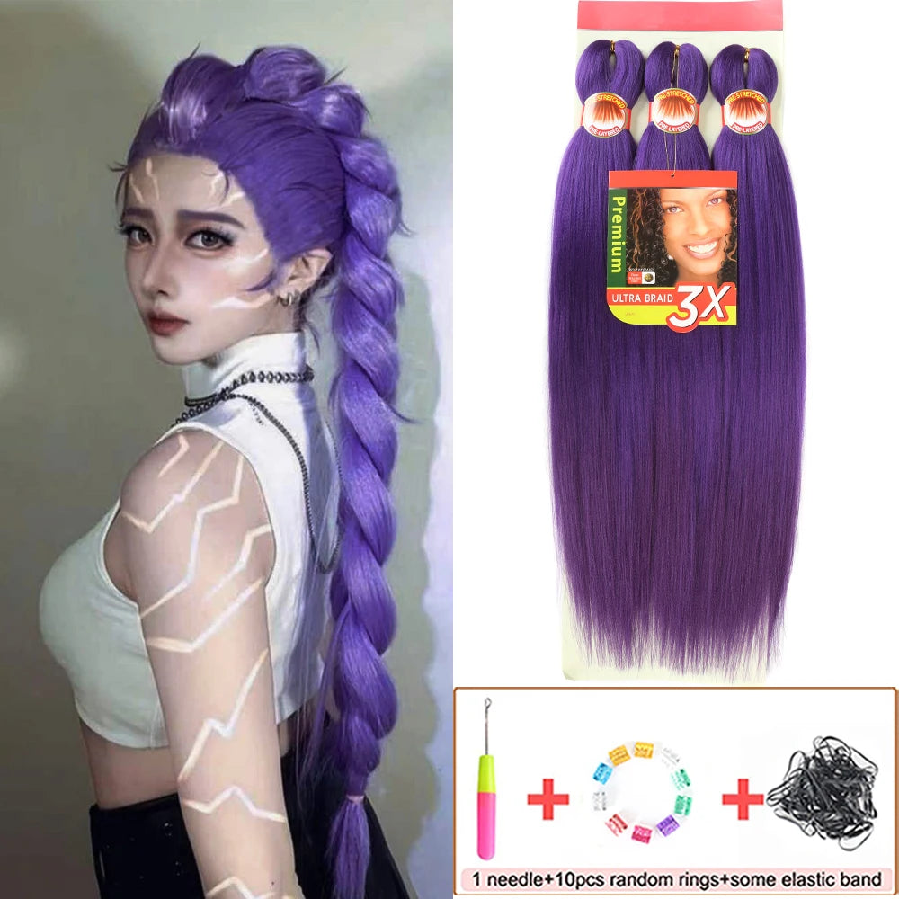 Braiding Hair Pre Stretched 26 Inch 3 Packs Yaki Braiding Hair For Braids Hot Water Setting Synthetic Crochet Hair Extensions