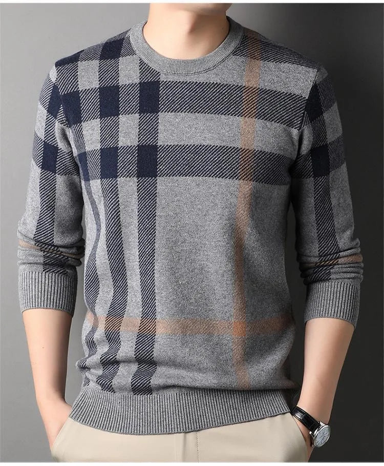 High end luxury pullover men autumn winter designer brand round neck striped wool sweater European fashion casual warm knitwear