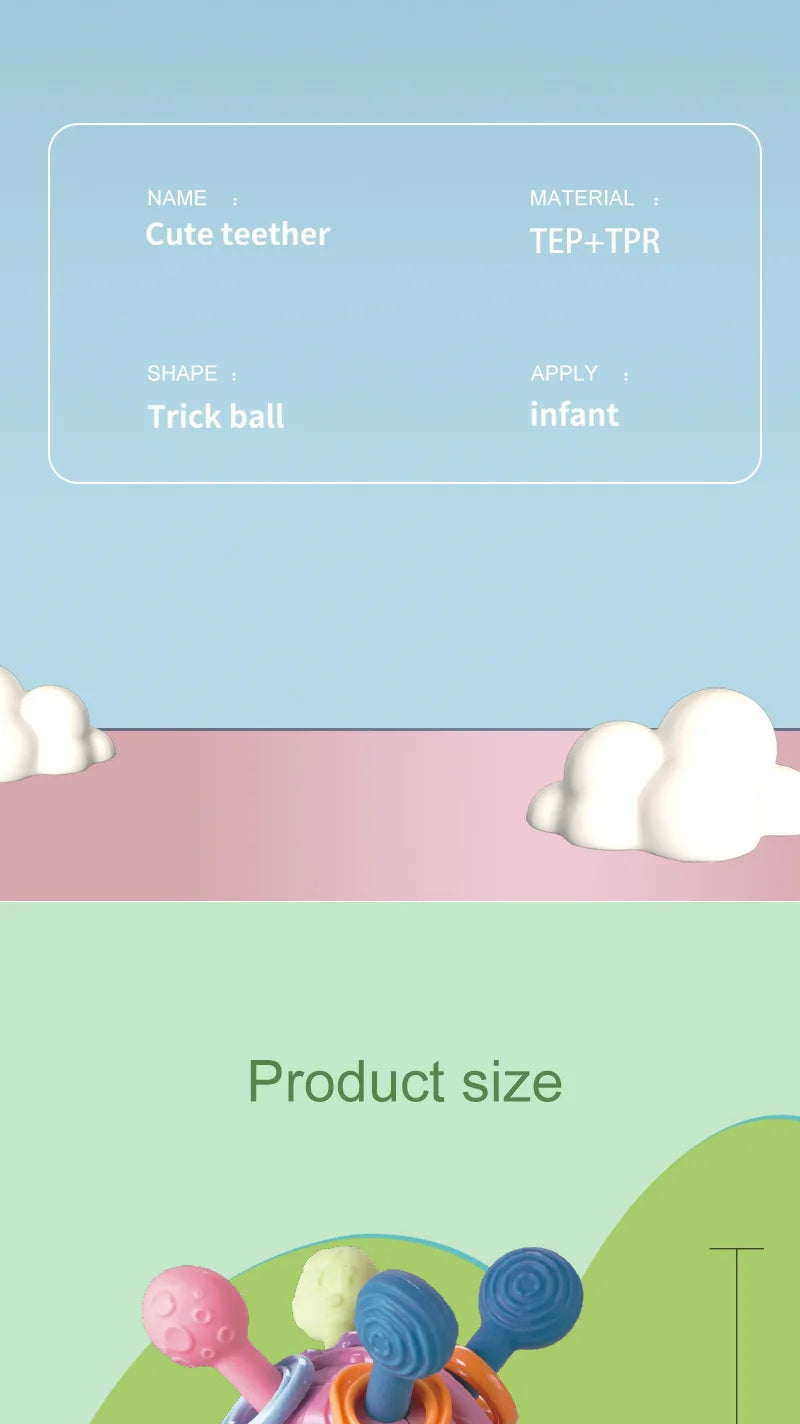 Baby Toys 0 12 Months Rotating Rattle Ball Grasping Activity Baby Development Toy Silicone Teether Baby Sensory Toys for Babies