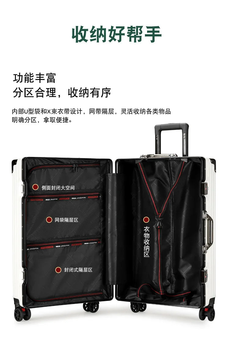 Luggage Suitcase Aluminum Frame 20 Trolley Case Universal Wheels 24 Female Male Students 26 Durable Password 28inch Leather Case