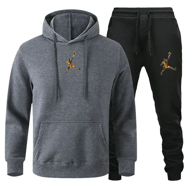 2025 Autumn/Winter Men's jogging Fitness sportswear Set: Fashionable long-sleeved sweatshirt + casual pants 2-piece set
