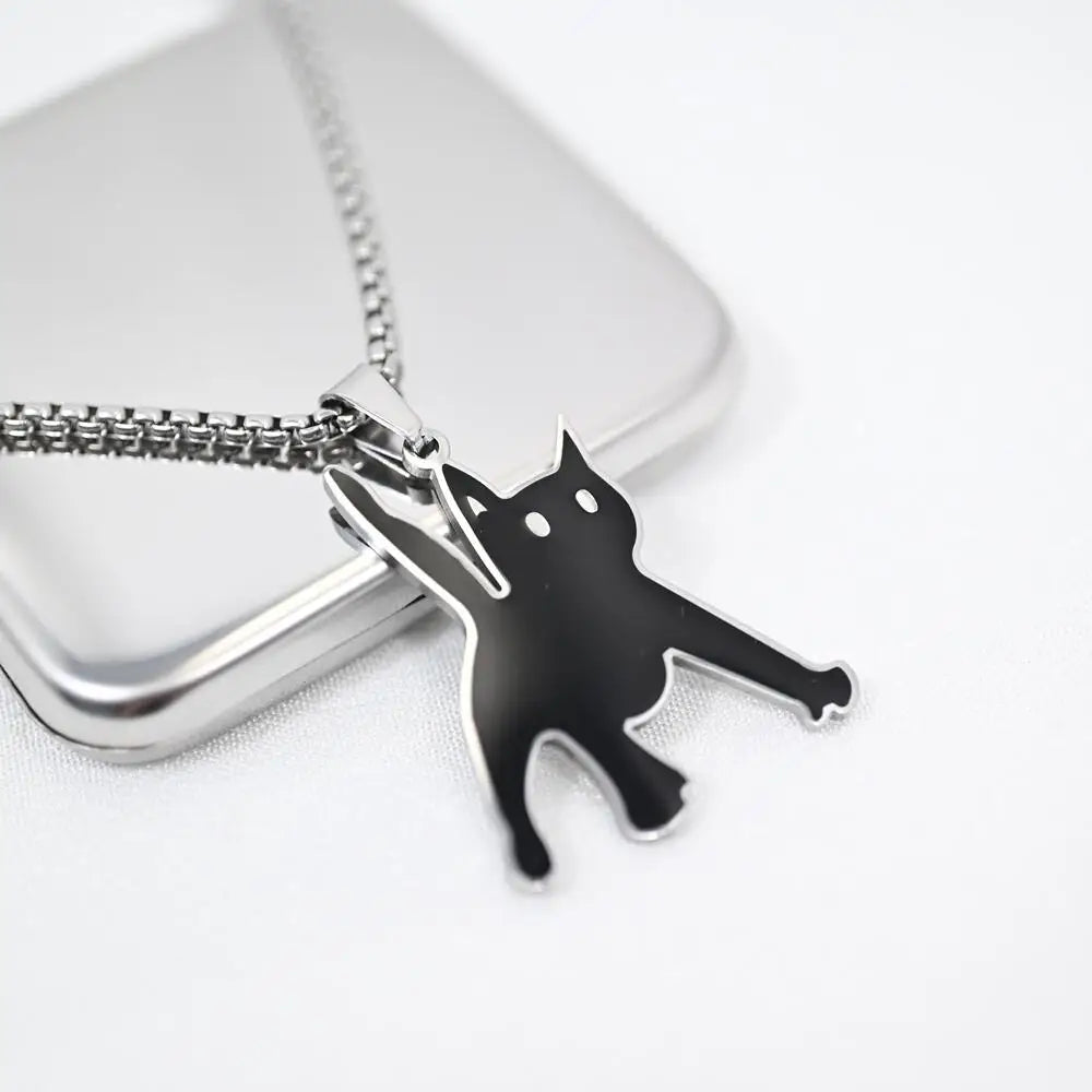 Scared Black Cat Pendant Necklace | Titanium Steel K-Pop Fashion Chain for Men & Women