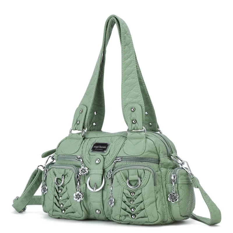 Angel kiss Women Handbags Satchel Top-handle Handbag PU Shoulder Bag Roomy Pocket  Pack Multi-pockets Shoulder Purse Bags