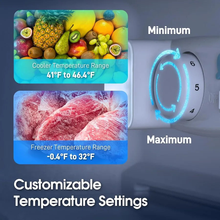 Fridge with Bottom Freezer and Drawer 4.0 Cu.Ft Double Door Refrigerator with 7 Adjustable Temperature Settings for Bedroom Dor