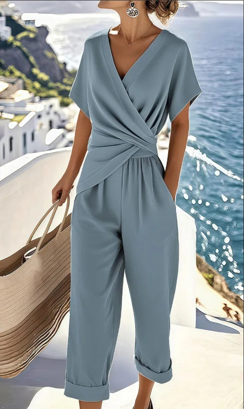 Women's Clothing 2025 Summer New Fashionable Temperament Elegant Solid Color Irregular Short Sleeved Set New in Matching Sets